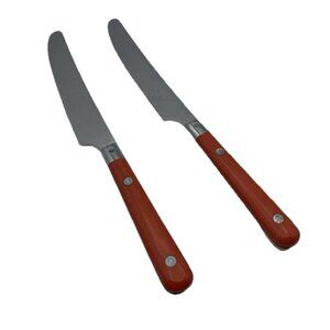 Bistro III Made France Flatware Silverware Orange Handle Stainless Set 2 Knives